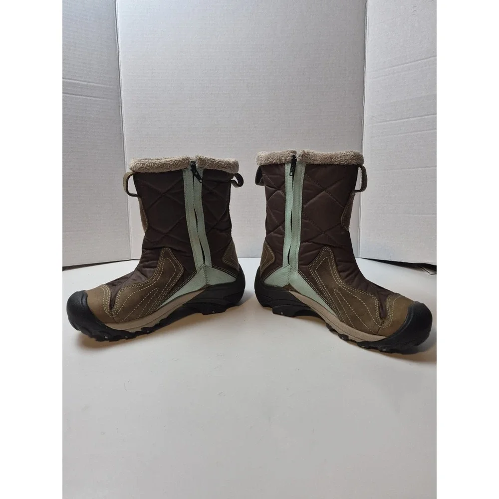 KEEN Waterproof Winter Boots Women 6 Brown Teal Quilted Insulated Faux‎ Fur -25F